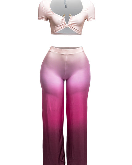 Ombre crop top and wide pants set - Muvin 