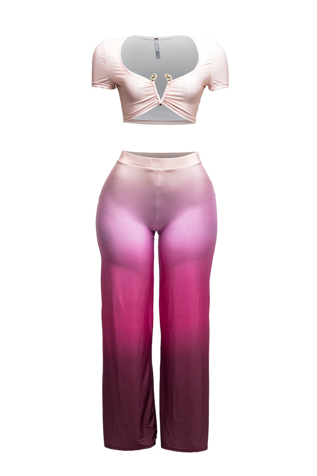 Ombre crop top and wide pants set - Muvin 