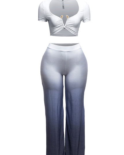 Ombre crop top and wide pants set - Muvin 