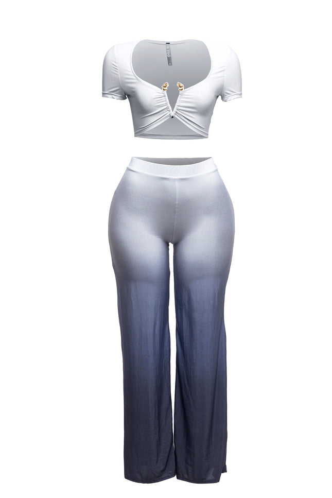 Ombre crop top and wide pants set - Muvin 