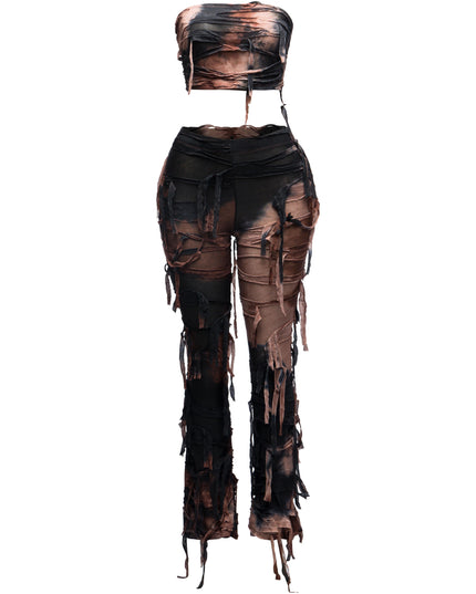 Distressed Tube top and pants set - Muvin 