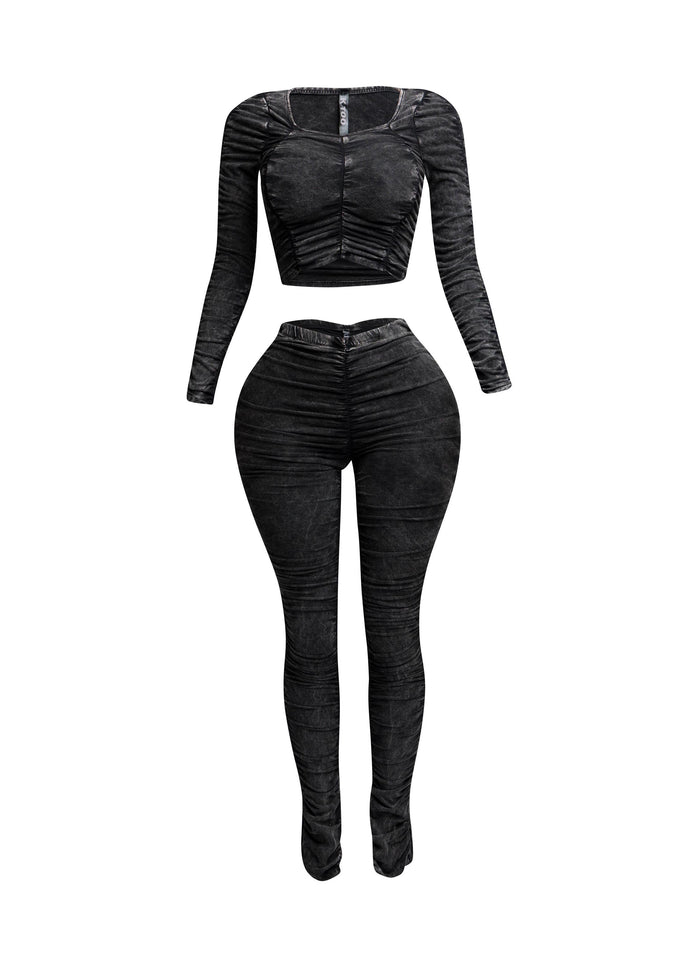 All over ruched top & pants set - Muvin 