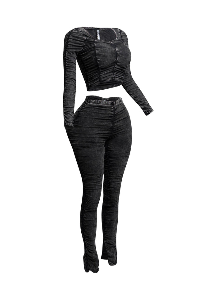 All over ruched top & pants set - Muvin 