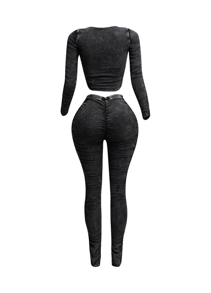 All over ruched top & pants set - Muvin 