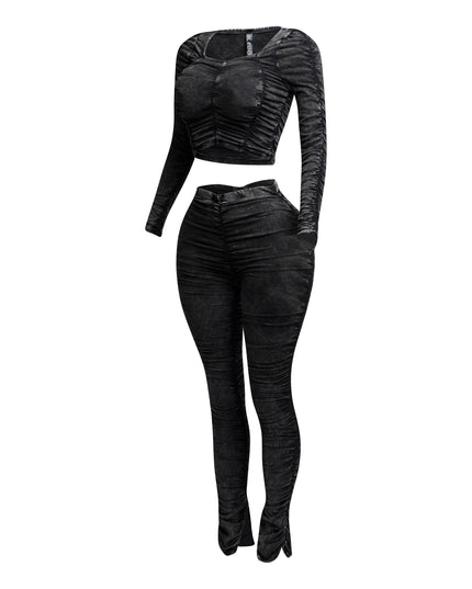 All over ruched top & pants set - Muvin 