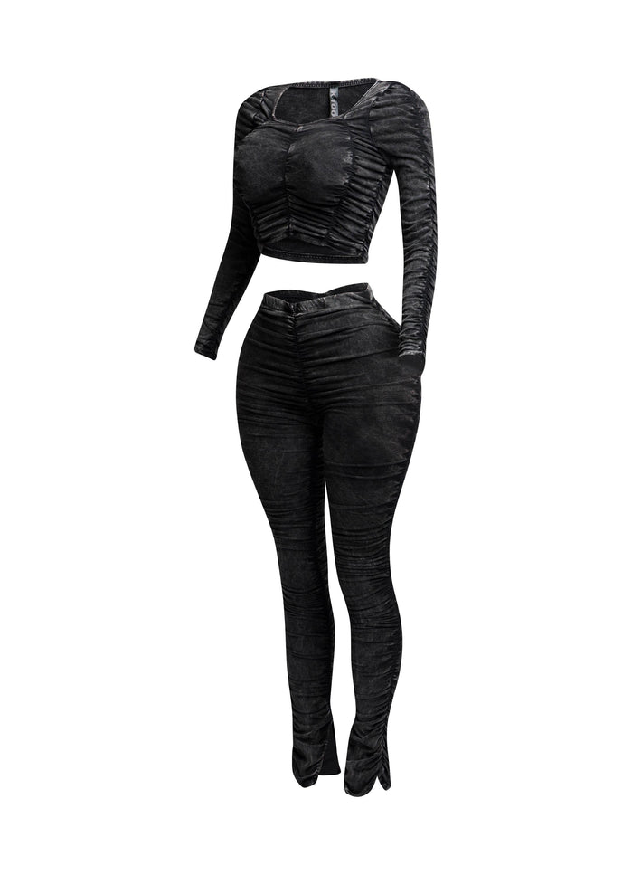 All over ruched top & pants set - Muvin 