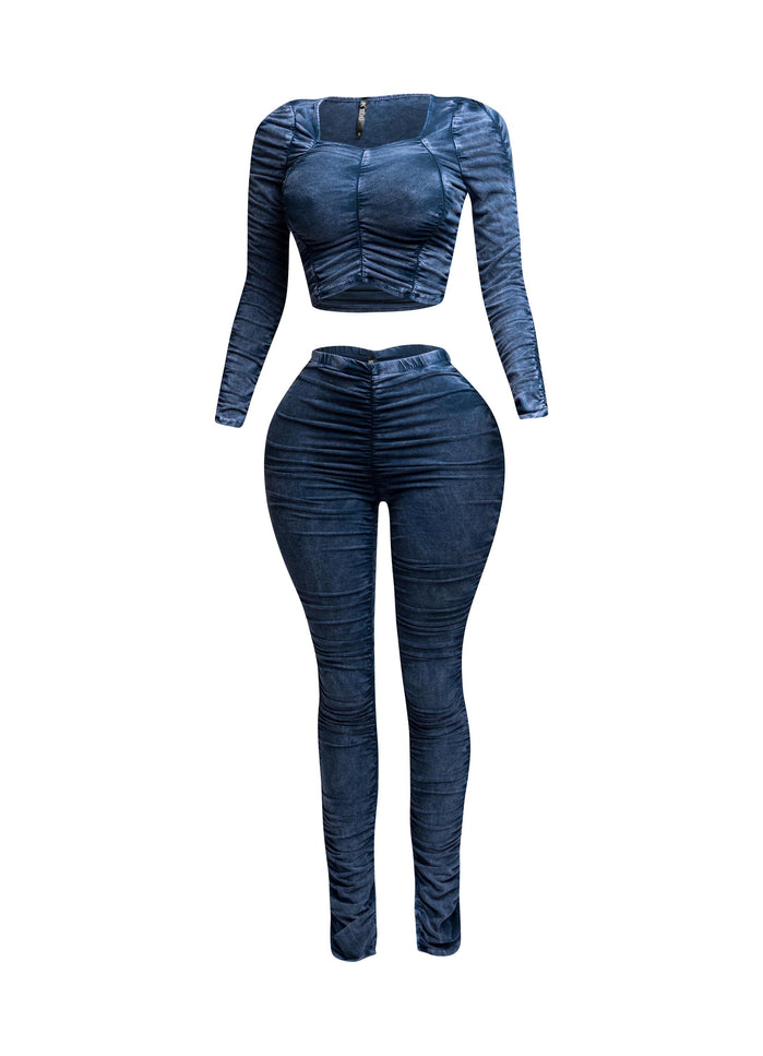 All over ruched top & pants set - Muvin 