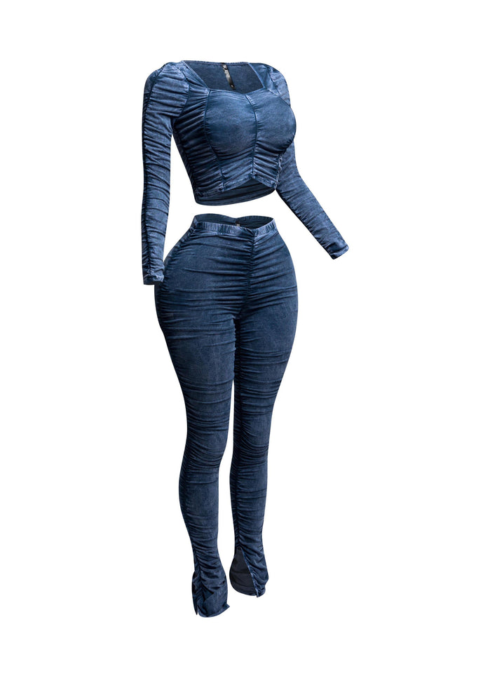 All over ruched top & pants set - Muvin 