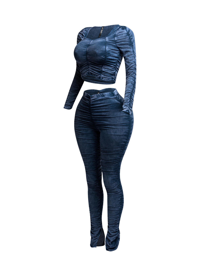All over ruched top & pants set - Muvin 