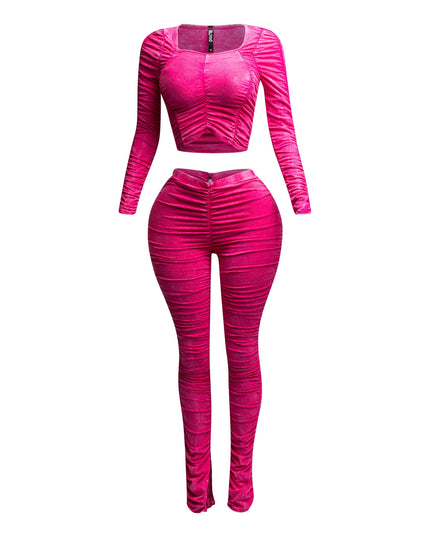 All over ruched top & pants set - Muvin 