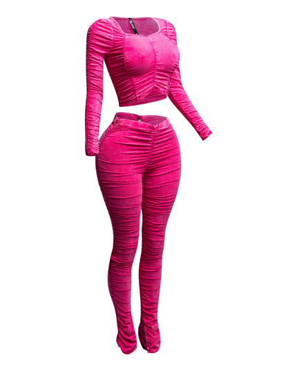 All over ruched top & pants set - Muvin 