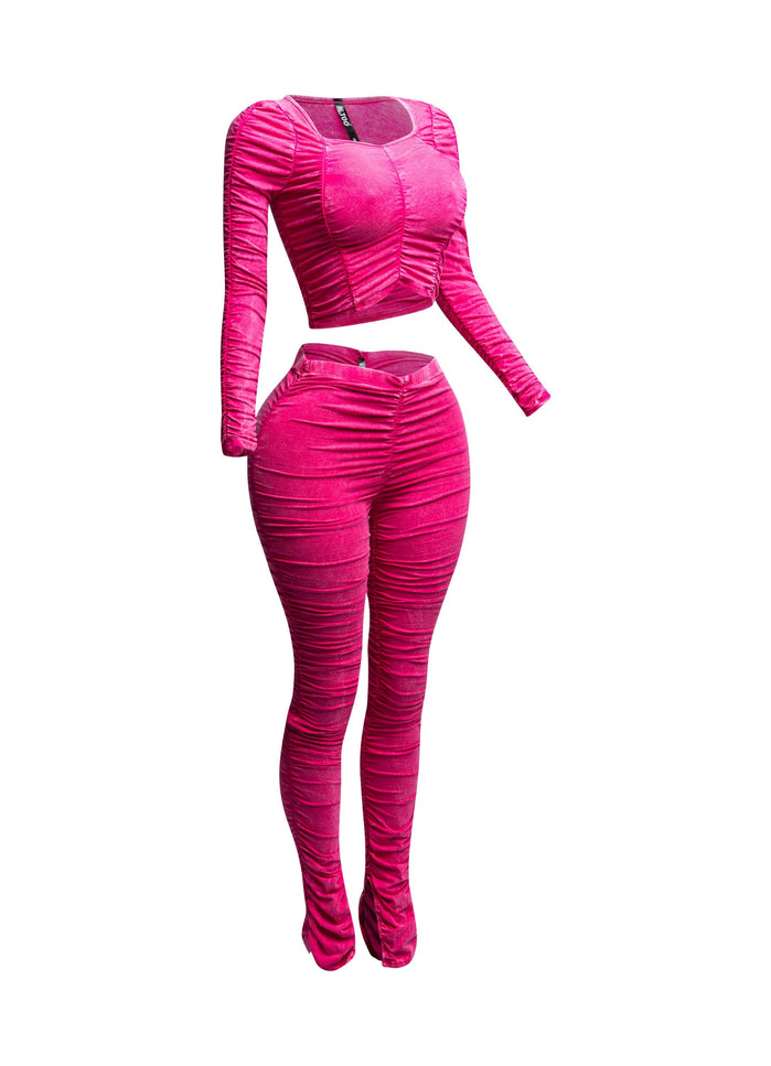 All over ruched top & pants set - Muvin 