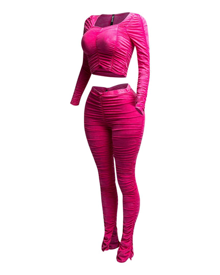 All over ruched top & pants set - Muvin 