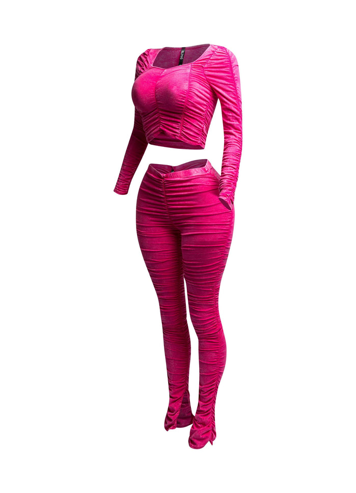 All over ruched top & pants set - Muvin 
