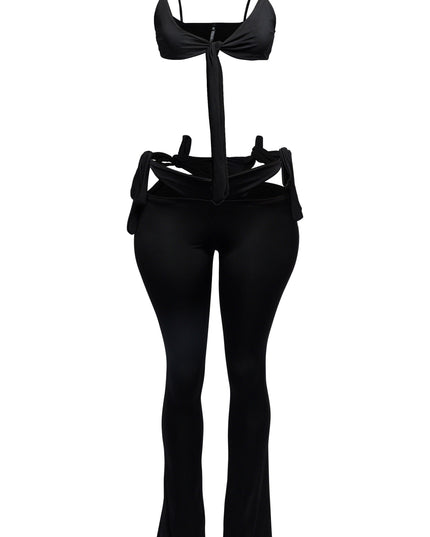 Bow detailed cut-out sexy pants top - Muvin 