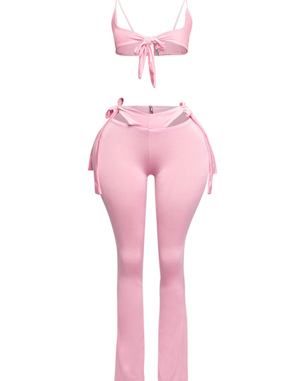 Bow detailed cut-out sexy pants top - Muvin 