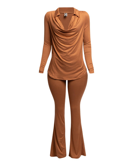Cowl collar neck top & flare pants set - Muvin 