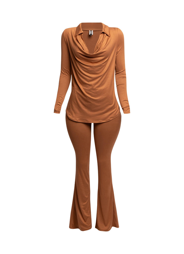 Cowl collar neck top & flare pants set - Muvin 