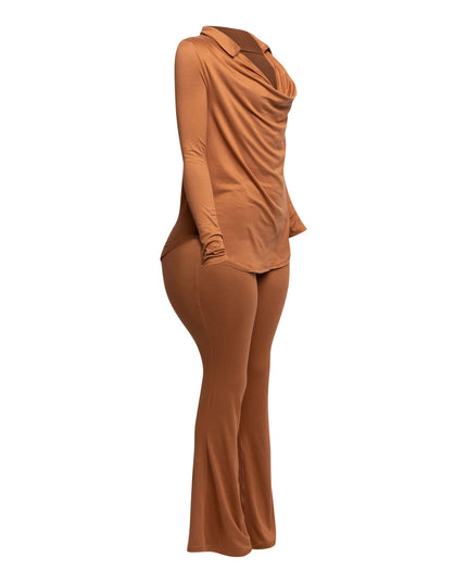 Cowl collar neck top & flare pants set - Muvin 