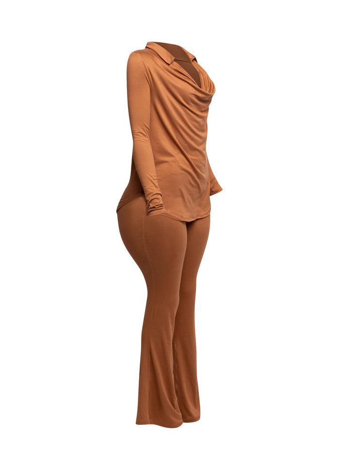 Cowl collar neck top & flare pants set - Muvin 