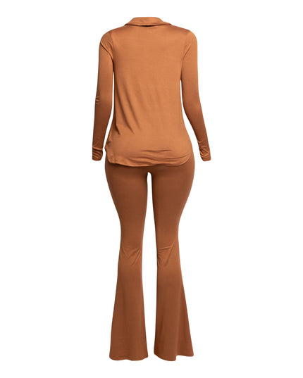 Cowl collar neck top & flare pants set - Muvin 