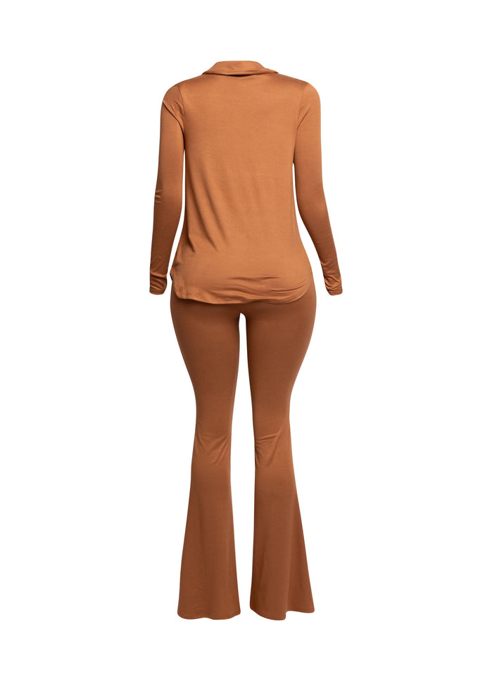 Cowl collar neck top & flare pants set - Muvin 