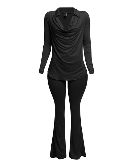 Cowl collar neck top & flare pants set - Muvin 