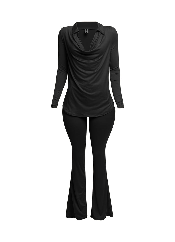 Cowl collar neck top & flare pants set - Muvin 