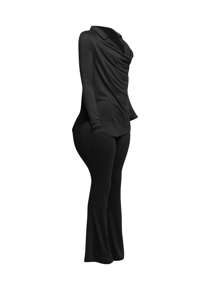 Cowl collar neck top & flare pants set - Muvin 