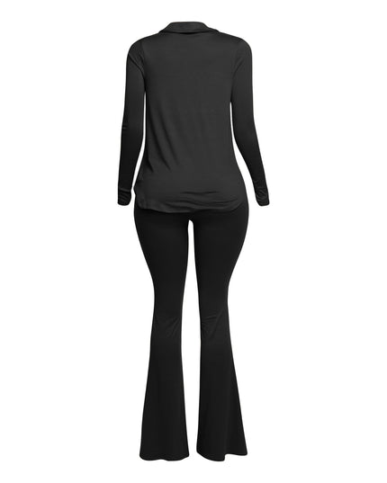 Cowl collar neck top & flare pants set - Muvin 