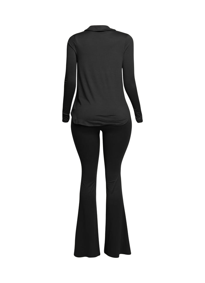 Cowl collar neck top & flare pants set - Muvin 