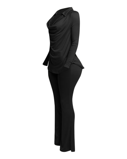 Cowl collar neck top & flare pants set - Muvin 