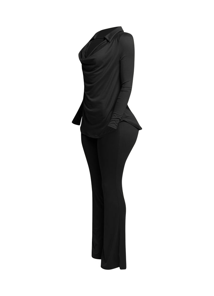 Cowl collar neck top & flare pants set - Muvin 