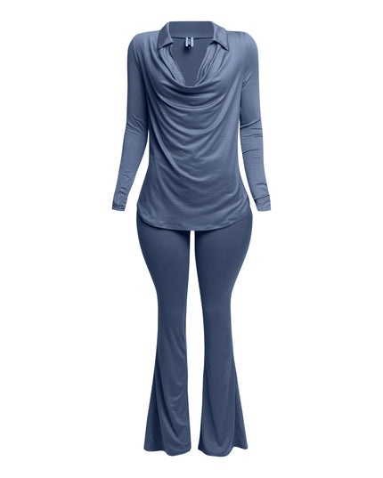 Cowl collar neck top & flare pants set - Muvin 