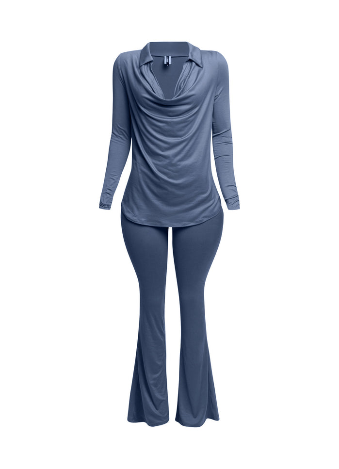 Cowl collar neck top & flare pants set - Muvin 