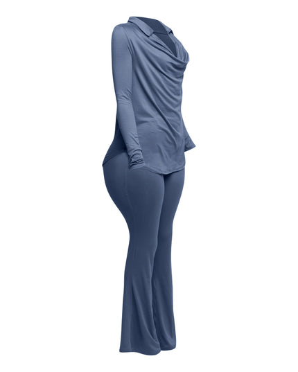 Cowl collar neck top & flare pants set - Muvin 