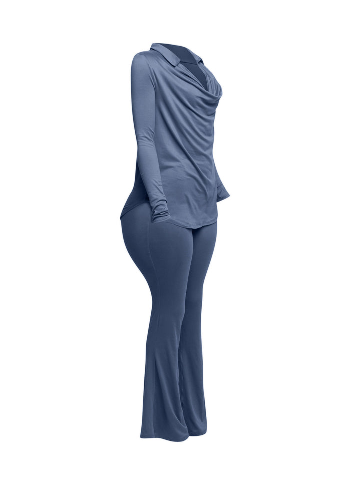 Cowl collar neck top & flare pants set - Muvin 
