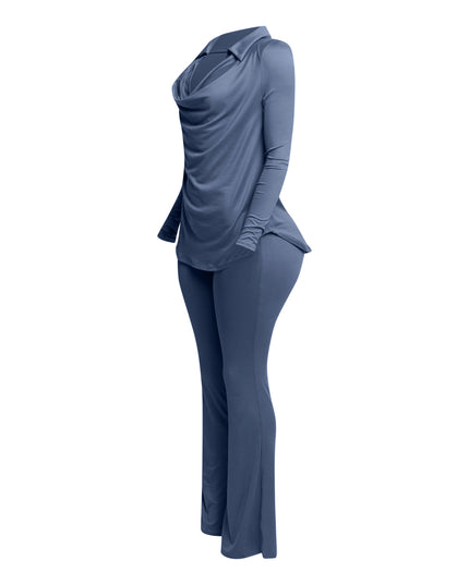Cowl collar neck top & flare pants set - Muvin 