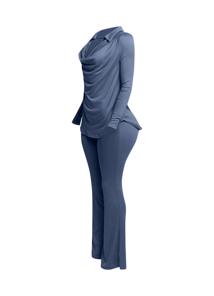 Cowl collar neck top & flare pants set - Muvin 