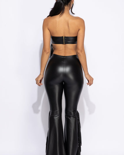 Fringed faux leather top and pant set - Muvin 