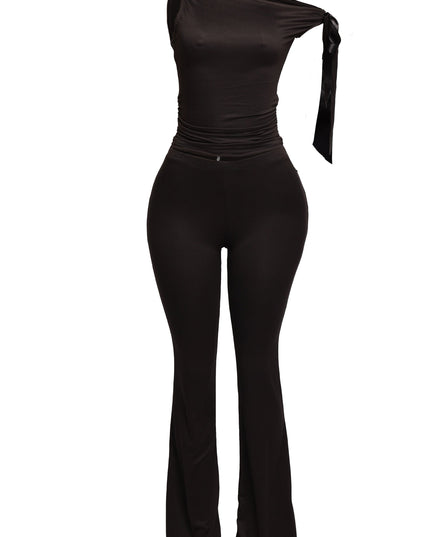 One shoulder tied detailed pants set - Muvin 