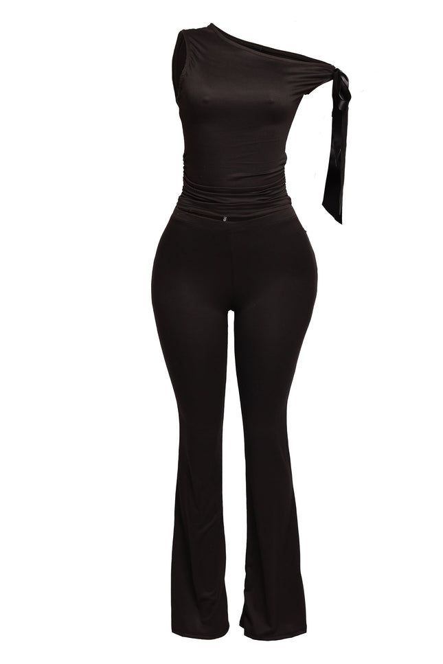 One shoulder tied detailed pants set - Muvin 