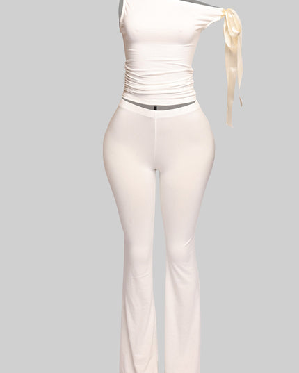 One shoulder tied detailed pants set - Muvin 