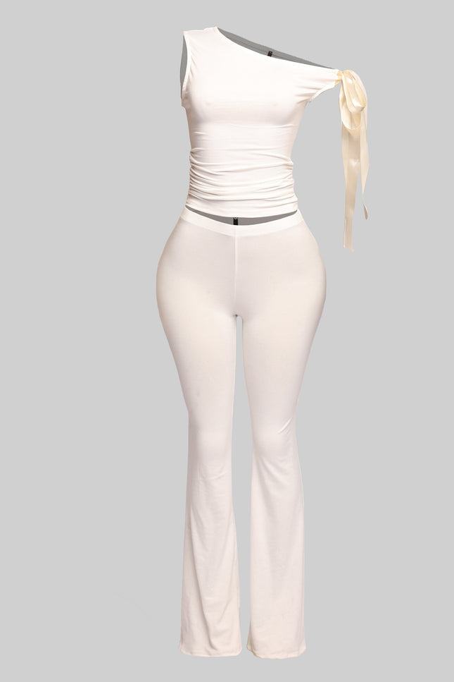 One shoulder tied detailed pants set - Muvin 