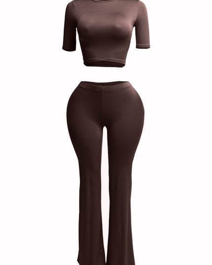 Short sleeve crop top & flare pants set - Muvin 