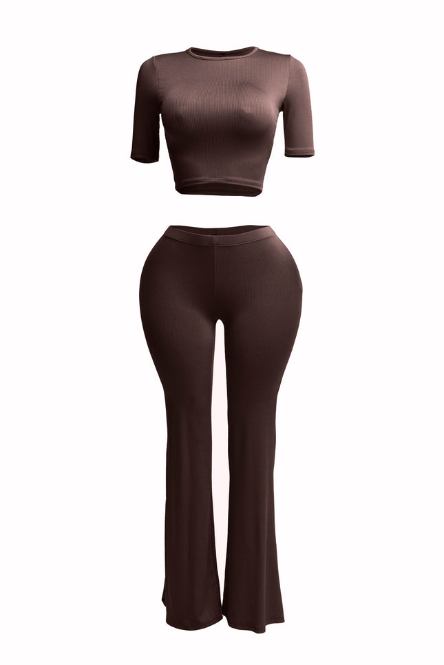 Short sleeve crop top & flare pants set - Muvin 