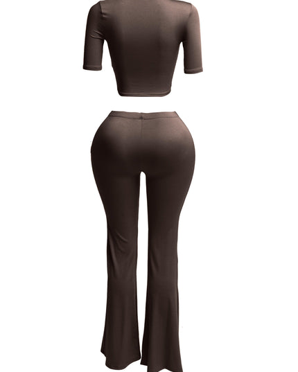 Short sleeve crop top & flare pants set - Muvin 