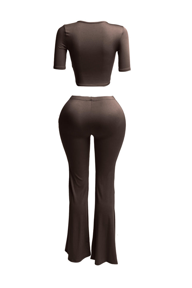 Short sleeve crop top & flare pants set - Muvin 