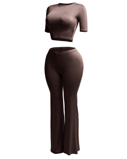 Short sleeve crop top & flare pants set - Muvin 