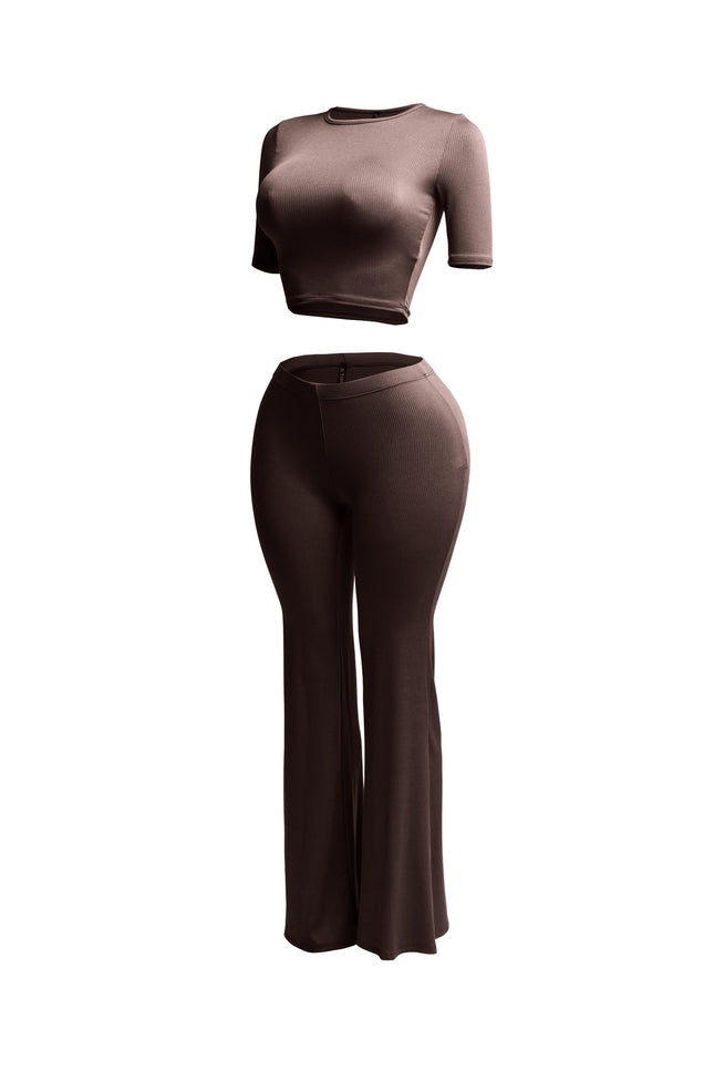 Short sleeve crop top & flare pants set - Muvin 
